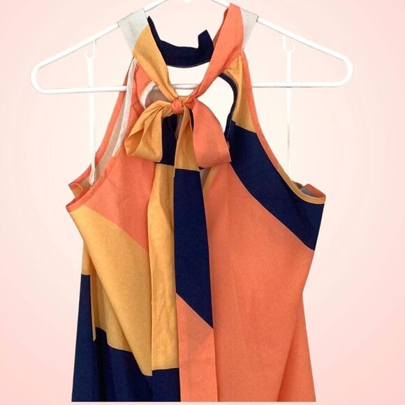 SHEIN NEW ISHAARAH TIE BACK COLOR BLOCK MINI DRESS SIZE MEDIUM - Picture 5 of 12